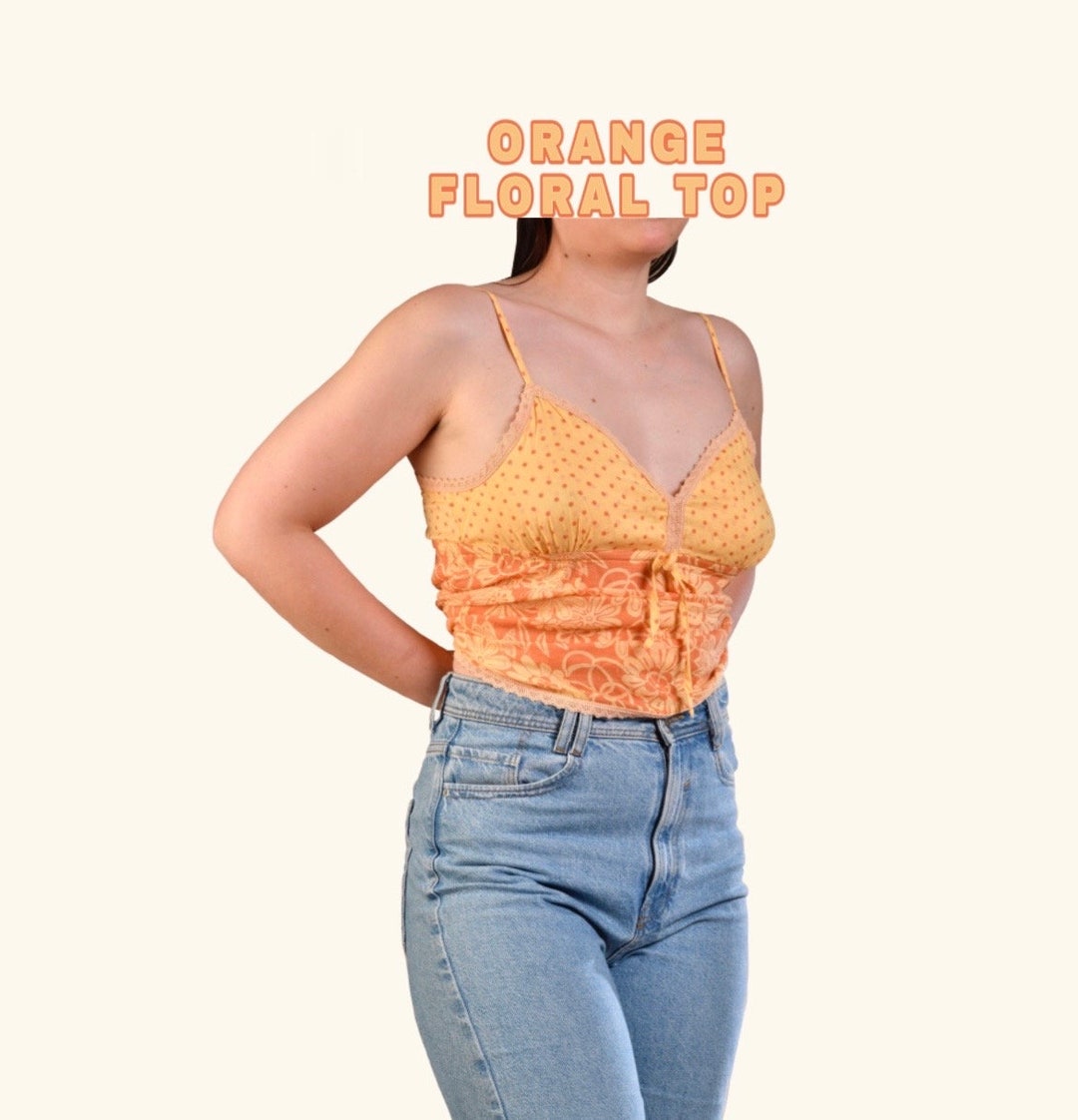 Orange Floral Top Y2k Etsy Australia