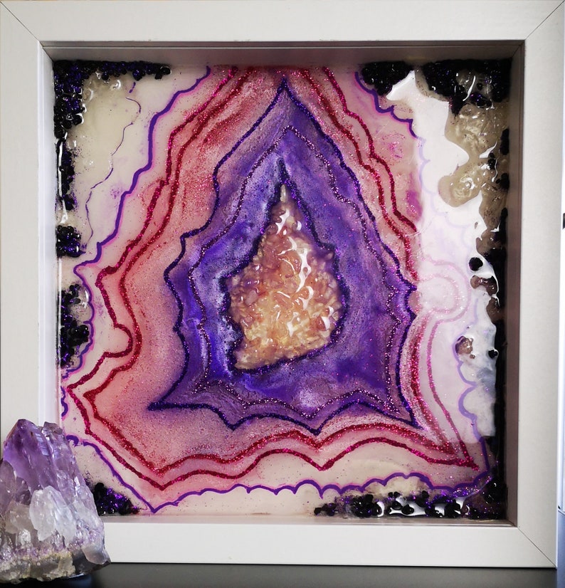 Resin painting Geode wall art PINK AND PURPLE image 1