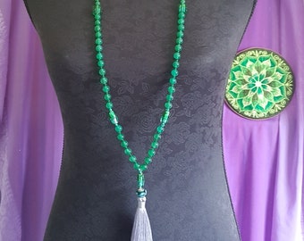 Handmade, Affirmation Mala, 108 Beads - The Empath - Sea Green Agate - Zodiac Pisces.  Stunning colour - Unique Knockmany design