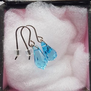 Handmade, Swarovski, Aquamarine, Teardrop Earrings with  Sterling Silver ear wires  Fabulous colour!  Zodiac - Pisces
