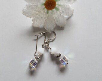 Swarovski Crystal Drop Earrings, Aurora Borealis Sterling Silver