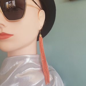 What a Statement - Fabulously long Vintage tassel earrings made from beautiful coral beads.  Boho Chic!