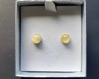 Handmade, Delicate, Yellow, Stud Earrings, in Sterling Silver - Zodiac Sign of Gemini
