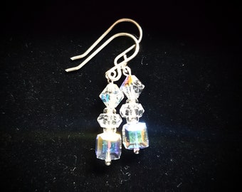 Handmade Swarovski Crystal Drop Earrings, Sterling Silver, Aurora Borealis