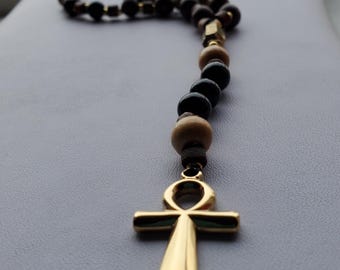 Langer handgemachter Ankh Rosenkranz im Sandelholz für ihn Gebet-Meditation-Kontemplation