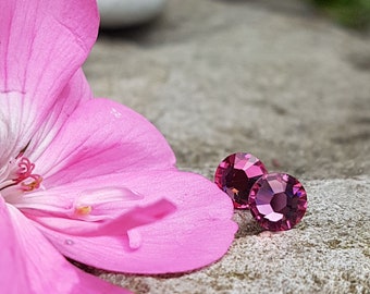 Beautiful Deep pink Swarovski crystal stud earrings, set in Sterling Silver - Zodiac Sign of Libra - Lovely  gift idea.