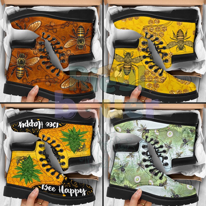 Bee Art Boots, Bee All Season Boots, Bee Shoes, Casual Boots, Classic shops Boot, Custom Boot, Spring Boots, Vintage Style Boot, Bee Walking