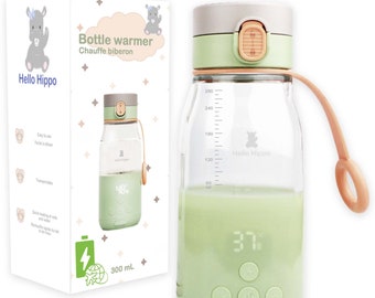 HELLO HIPPO Chauffe biberon portable avec batterie USB nomade et portatif Lait et Eau -Capacité de 300 ml - jusqu'à 50 degrés - Idéal Voyage