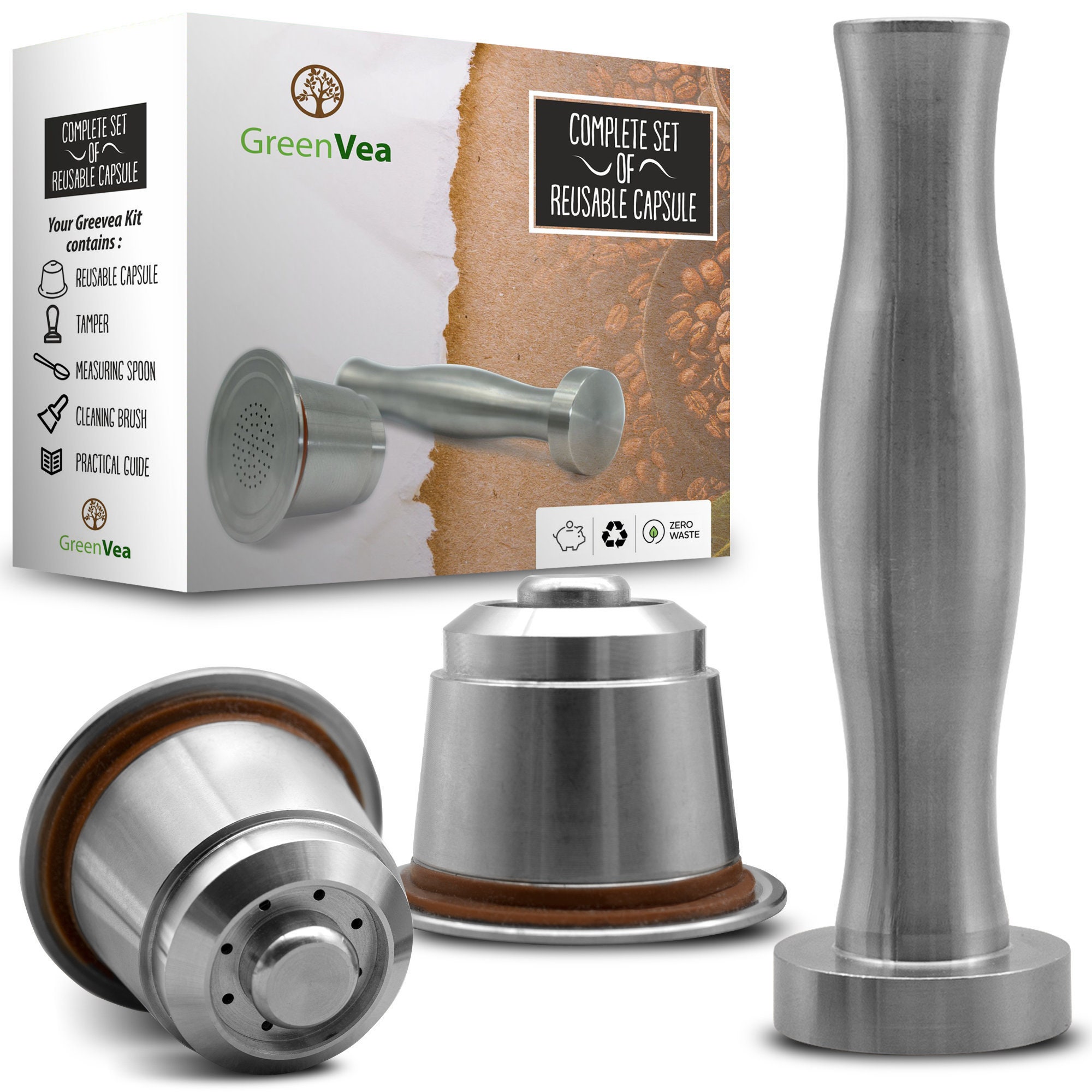 Greenvea - Kit Complet de Capsules à Café Nespresso Rechargeables et Réutilisables. Pour Thé en Acie