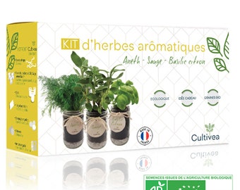 Cultivea – Kit Prêt à Pousser d’Herbes Aromatiques BIO (Aneth, Sauge et Basilic Citron)