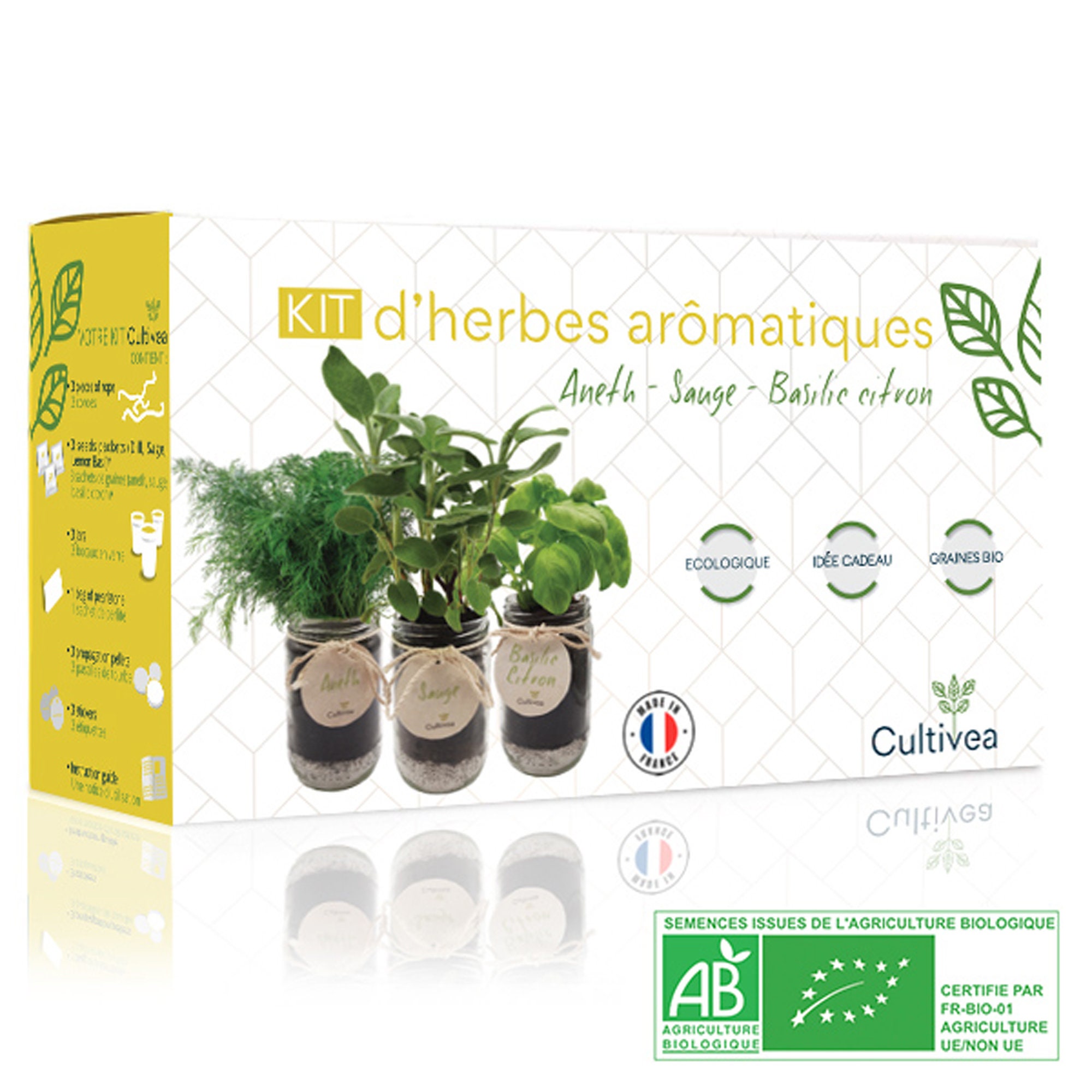 Cultivea - Kit Prêt à Pousser d'herbes Aromatiques Bio | Aneth, Sauge et Basilic Citron