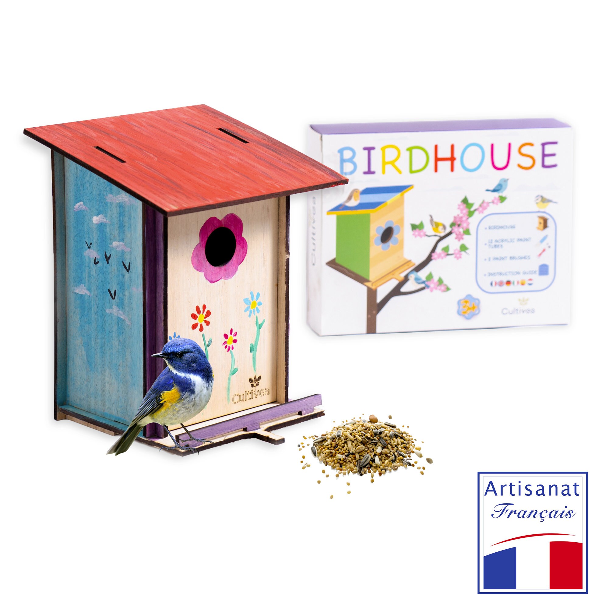 Cultivea - Kit Nichoir en Bois à Monter Soi-Même avec Peinture