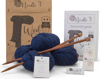 Needle It – Beginner knitting kit complete with knitting needles - Wool scarf to knit yourself - Gift Idea