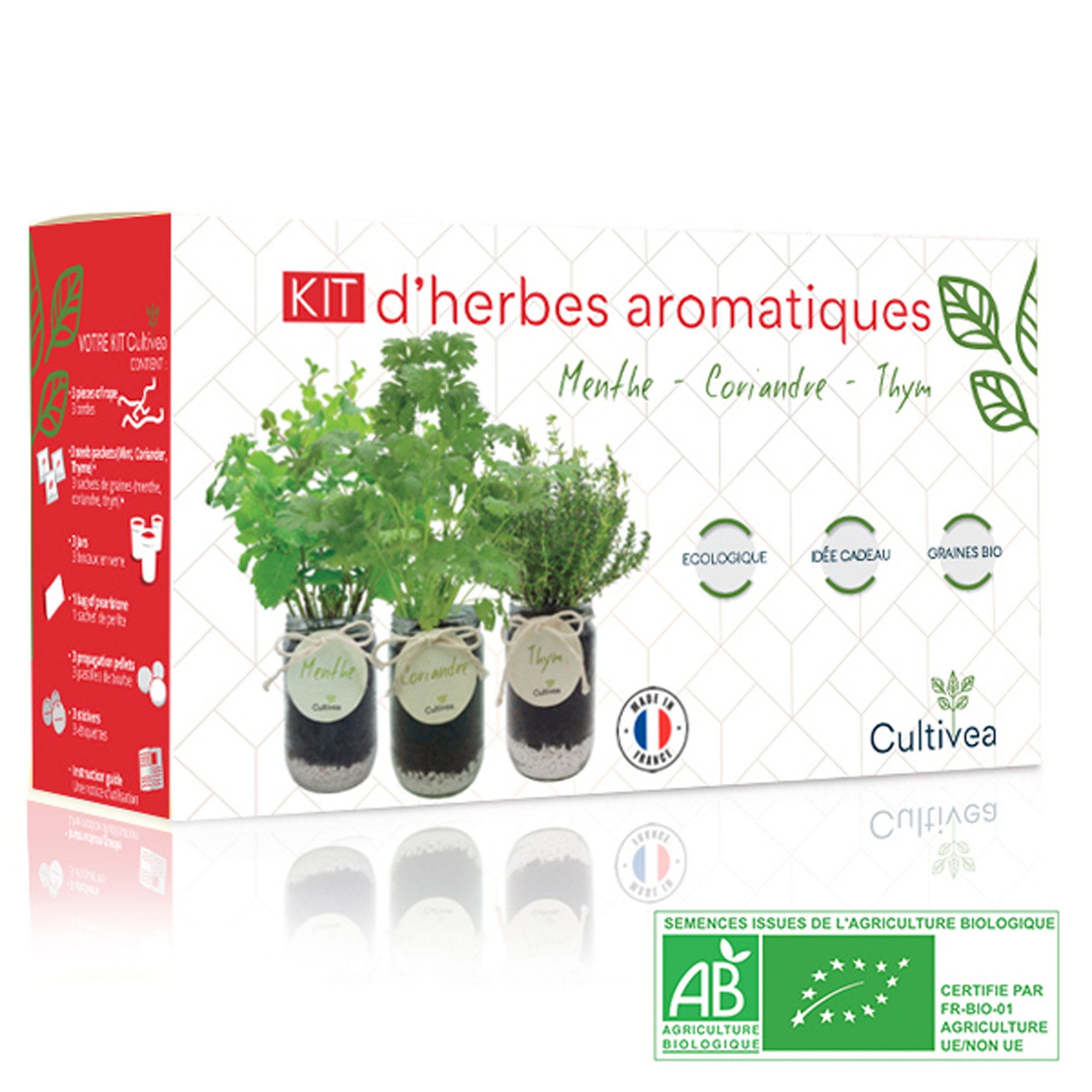Cultivea - Kit Prêt à Pousser d'herbes Aromatiques Bio | Menthe, Coriandre et Thym