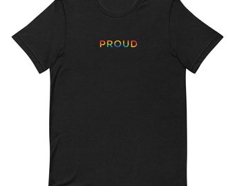 STOLZ | Regenbogen besticktes T-Shirt | Stolz T-Shirt | LGBTQ+ Bekleidung | Regenbogen Kleidung | Schwuler Stolz