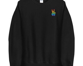 Regenbogen-Peace-Zeichen Pullover | Pride Sweatshirt | LGBTQ+ Bekleidung | Regenbogen Kleidung | Schwuler Stolz