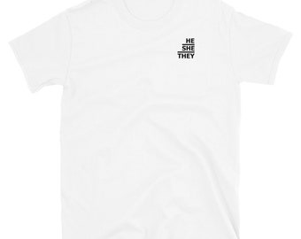 She/they Embroidered Cursive Pronouns Short Sleeve T-shirt Multiple ...