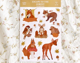 Vintage Forest Stickers | set of 10 stickers | seasonal stickers, cozy illustration, fall sticker sheet | no ai