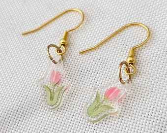 Tulip Gold Earrings | illustrated floral, cottage core earrings for Spring