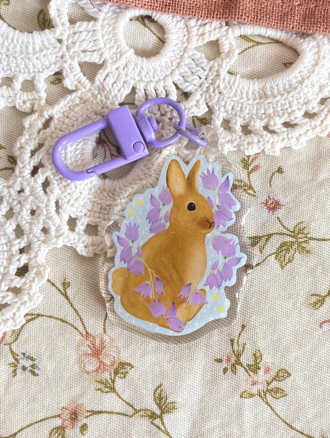 Rabbit Keychain I Illustrated One Side Epoxy Cute Bunny Charm - Etsy