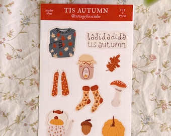 Vintage Fall Stickers | set of 10 stickers | seasonal stickers, cozy illustration, fall sticker sheet