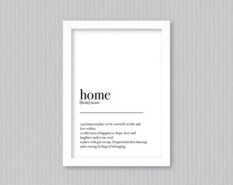 Home Definition Print | Dictionary Definition | Prints for the Home | Dictionary Prints | Housewarming | Black and White Print | Book Lovers