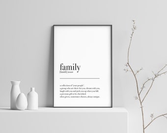 Family Definition Print | Family Meaning | Prints for the Home | Dictionary Prints | Housewarming | Black and White Print | Wall Art | Home