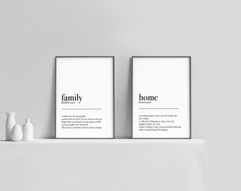 Home Family Definition Set | Dictionary Definition | Prints for the Home | Dictionary Prints | Housewarming | Black and White Print | wall