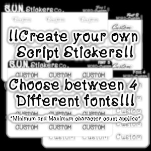 Custom Script Stickers; Create your own custom scripts; Font Stickers; Word Stickers; Custom Word Stickers; Custom Word Labels