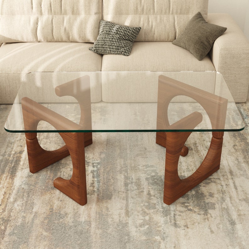 Origin Couchtisch, Couchtische für Wohnzimmer, rechteckiger Couchtisch mit gehärtetem Glas und Holzfuß Kastanie Bild 5