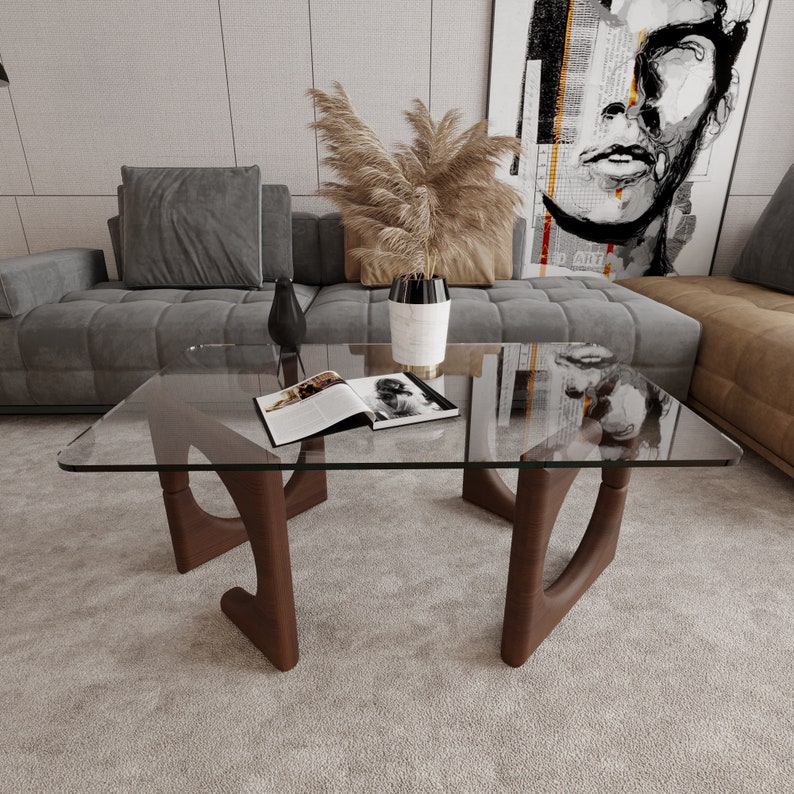 Origin Couchtisch, Couchtische für Wohnzimmer, rechteckiger Couchtisch mit gehärtetem Glas und Holzfuß Kastanie Bild 10