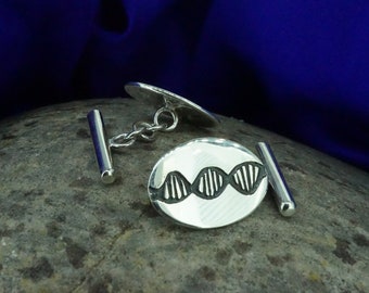 Ovale DNA-manchetknopen van 925 sterling zilver met DNA-motief, ketting- en staafoverhemdbevestiging en zwart motief