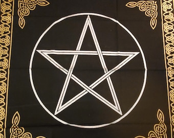 Witches’ Circle Gold Pentacle Altar Cloth – 36" x 36" Ritual Cloth for Protection, Circle Casting and Sacred Space Work