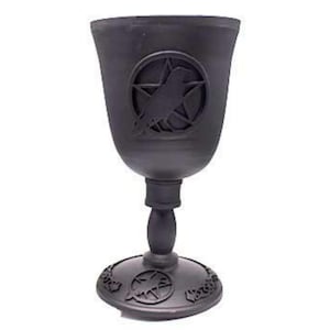Pentagram with Crow Iron Chalice 7 5/8&quot;