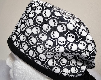 Skeleton Surgical Scrub Cap, Creepy Scrub Cap, Spooky cap, Black, Surgeon's Cap, Nurse Cap, Veterinarian Cap,  Dentist Cap