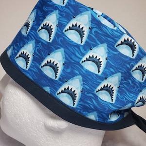 Sharks Jaws Surgical Scrub Cap,  Nurse Cap, Dentist Cap,  Veterinarian Cap,  Food Service Cap,  Funny Cap,  Lab Tech Cap,  Surgeon's Cap