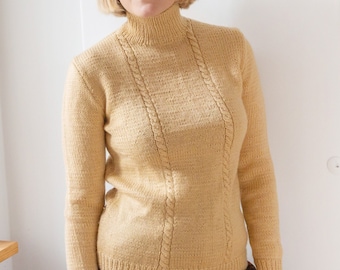 High Neck Vintage Sweater | Ladies Turtleneck Jumper In Caramel | Upcycled Clothing