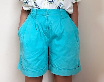 80s Vintage Turquoise High Waisted Shorts Size M