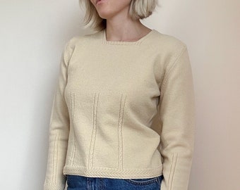 Suéter de lana de punto ligero vintage / Jersey de cuello cuadrado sostenible / Jersey de manga larga / Ropa de primavera
