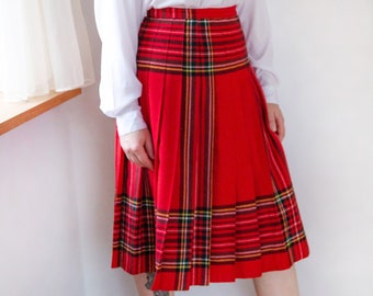 Vintage Wool Plaid Skirt | Women’s A-Line Long Skirt | Unique Pleated Skirt