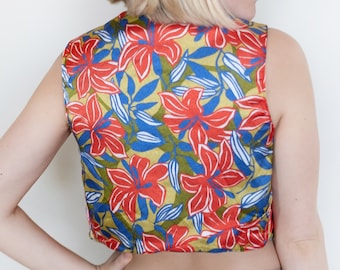 Chaleco floral vintage / Top de chaleco de flores rojas sin mangas / Chaleco estilo hippie / Top de verano para mujer