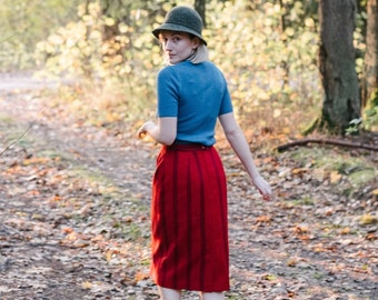 80s Wool Striped Skirt Red, Size M