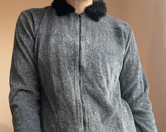 Pull à col en fourrure des années 90 | sweat-shirt zippé vintage | Vêtements de détente décontractés | Haut de sport pour femme