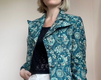 Vintage Paisley Jacket In Blue | Women's Retro Blazer | Long Sleeve Spring Jacket