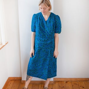 80s Ruched Dress in Blue & Green Size XL image 2