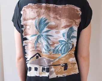 Vintage Palm Tree Print Shirt | Hawaiian Style Unique Shirt | Women's Boho Graphic Tee