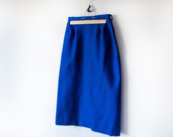 Size S Midi Skirt Womens Straight Skirt Blue Second Hand Skirt Vintage Wool Skirt