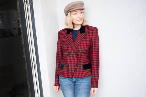 Vintage Oversized Blazer, Wool Houndstooth Jacket,
