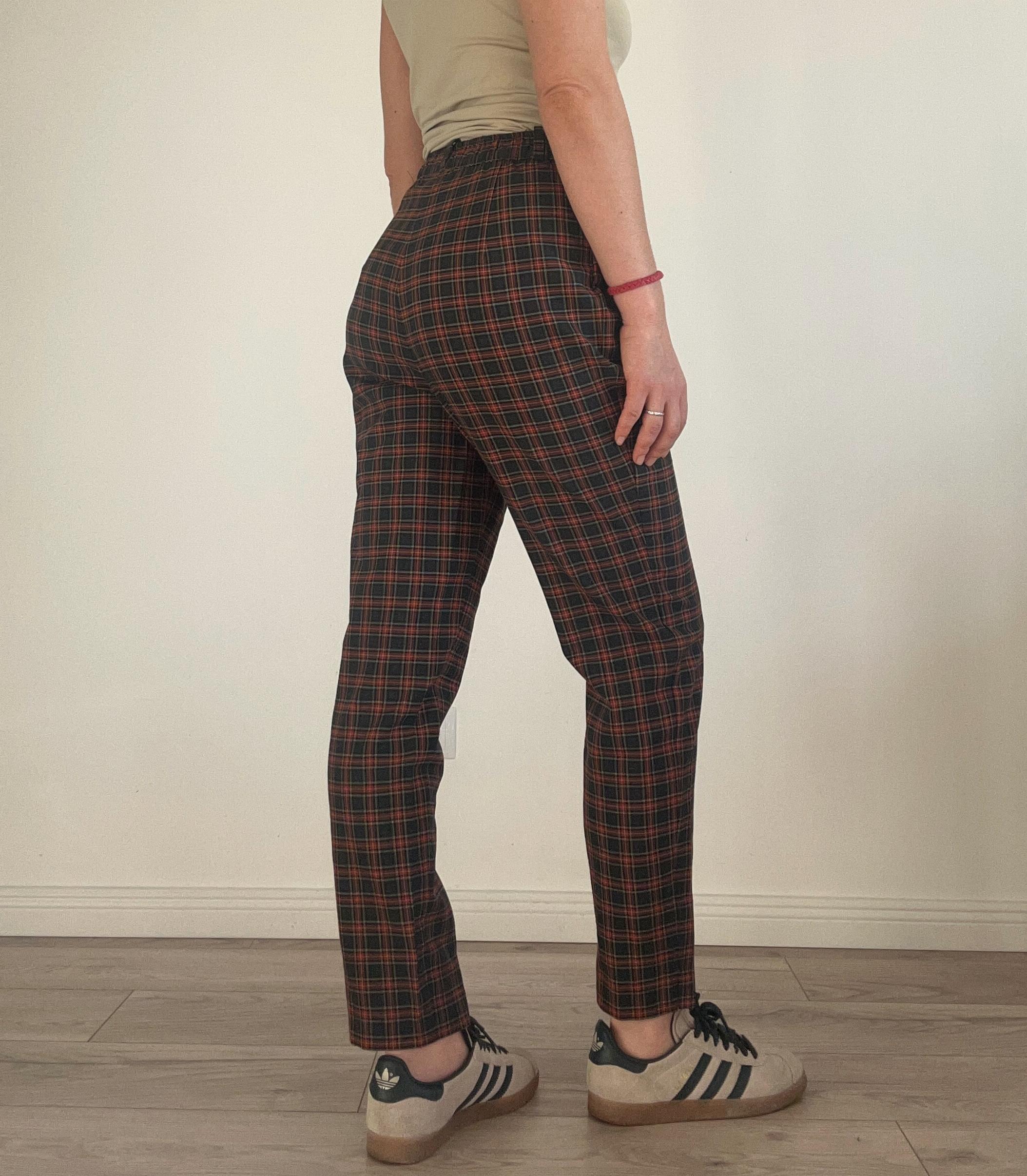 Vintage Red Plaid Tartan Pants | Straight Leg Checkered Trousers - Etsy