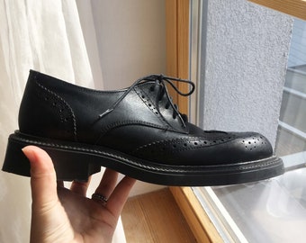 Mens Vintage Shoes, Mens EU 41 Size Black Shoes, Mens Oxford Wingtips, Mens Leather Shoes